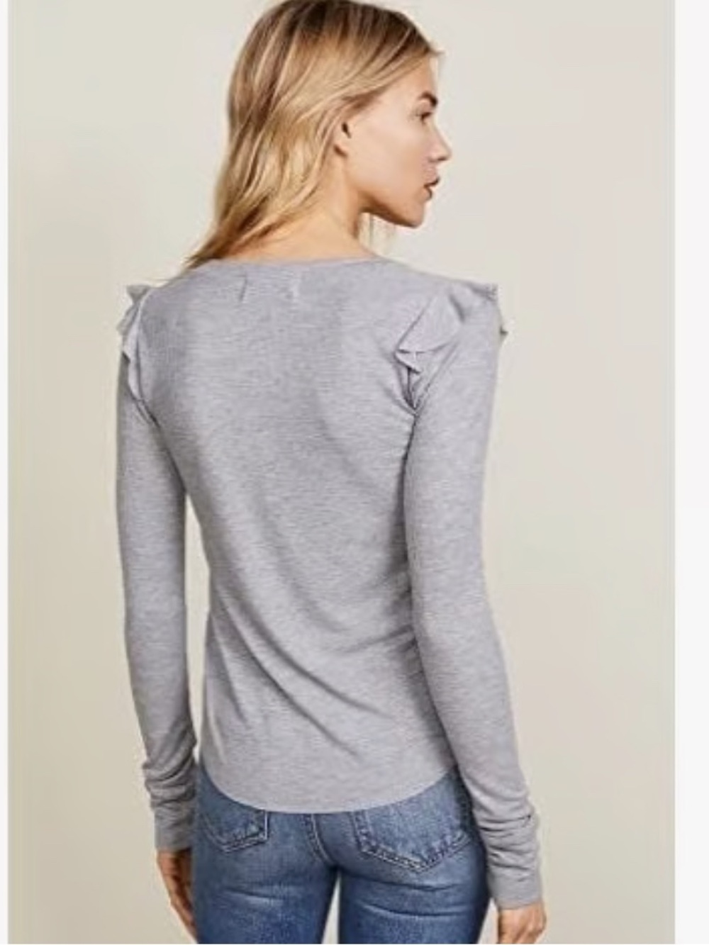 Wildfox Gray Ruffle-Shoulder Ribbed Long Sleeve Top - Picture 3 of 15